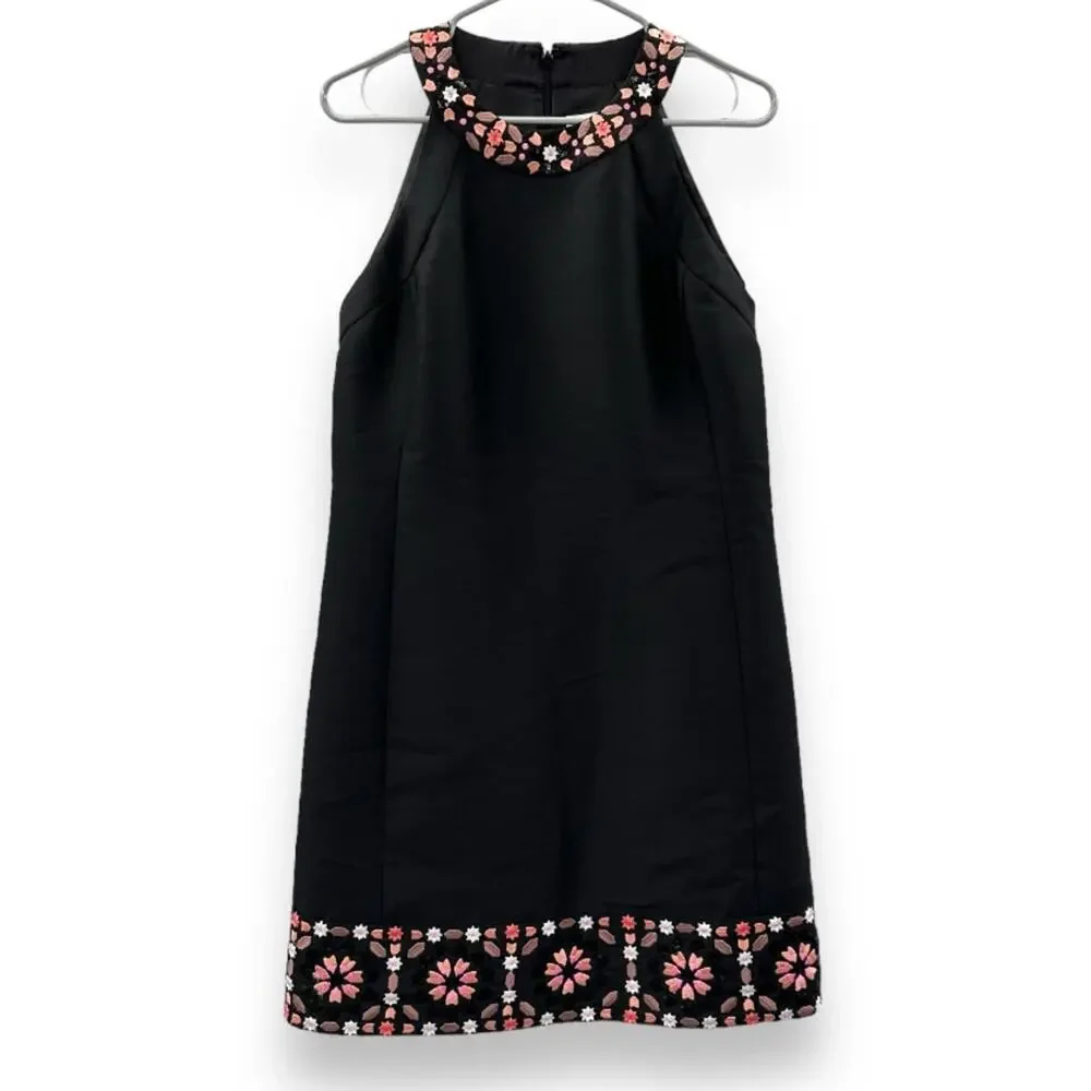 Kate Spade Dress By The Pool Black Mosaic Floral Embroidered Shift Dress Size 10